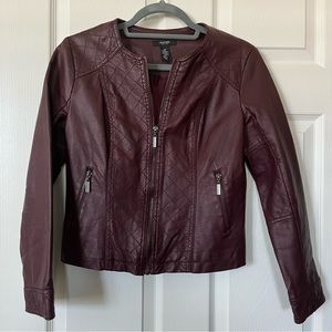 Wine Red Faux Vegan Leather Jacket